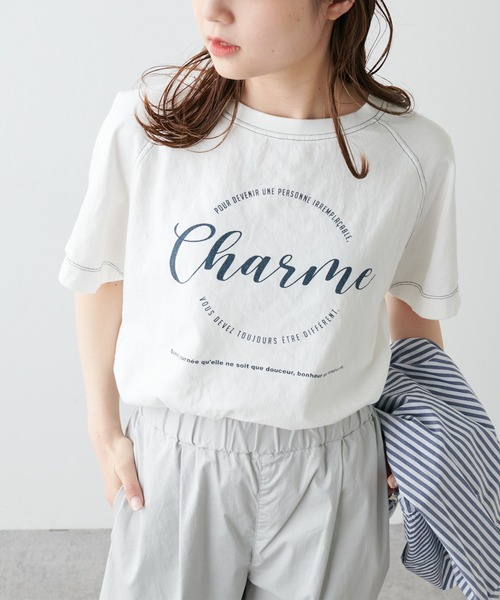 PUAL CE CIN(ピュアルセシン)の「ロゴプリントピグメントTシャツ(Tシャツ/カットソー・レディース・ホワイト/ベージュ/サックスブルー/ピンク・FREE)」の5枚目の写真