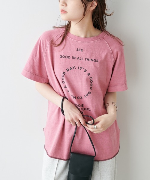 PUAL CE CIN(ピュアルセシン)の「ロゴプリントピグメントTシャツ(Tシャツ/カットソー・レディース・ホワイト/ベージュ/サックスブルー/ピンク・FREE)」の9枚目の写真