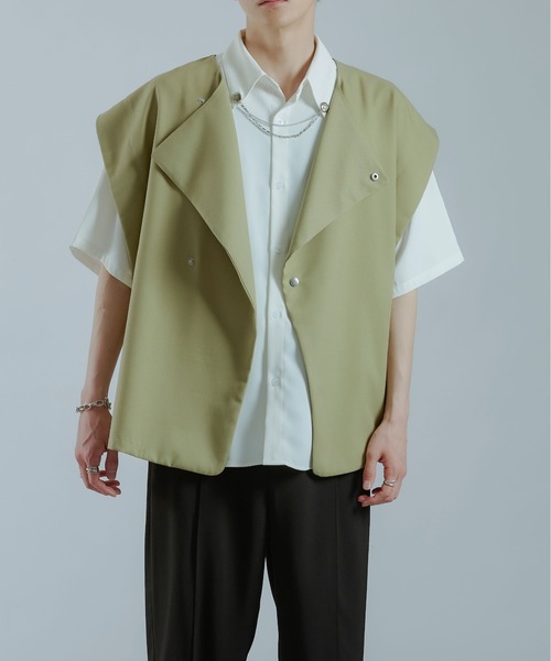 Ellno Loset(エルノロゼット)の「ベルトルーズジレ(ベスト・メンズ・ブラック/ライトグリーン・MEDIUM/LARGE)」の17枚目の写真