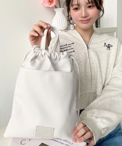 セール】フェイクレザー2WAY巾着ショルダーバッグ（ショルダー