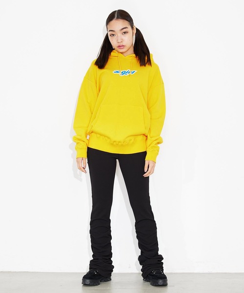 X-girl（エックスガール）の「CHUBBY LOGO SWEAT HOODIE（パーカー・レディース・ダークグリーン/ベージュ/イエロー/アッシュ・S/M/L/XL）」の16枚目の写真