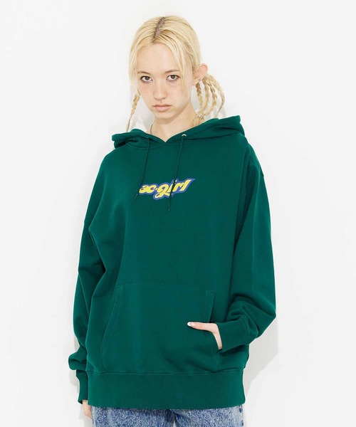 X-girl（エックスガール）の「CHUBBY LOGO SWEAT HOODIE（パーカー・レディース・ダークグリーン/ベージュ/イエロー/アッシュ・S/M/L/XL）」の20枚目の写真