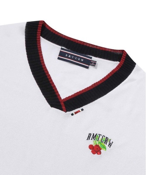 ROMANTIC CROWN(ロマンティッククラウン)の「【ROMANTIC CROWN】FRUIT KNIT VEST / ロマンティッククラウン フルーツ ロゴ ニット ベスト(ニット/セーター・メンズ・ホワイト/ネイビー・LARGE/SMALL/MEDIUM/X-LARGE)」の6枚目の写真