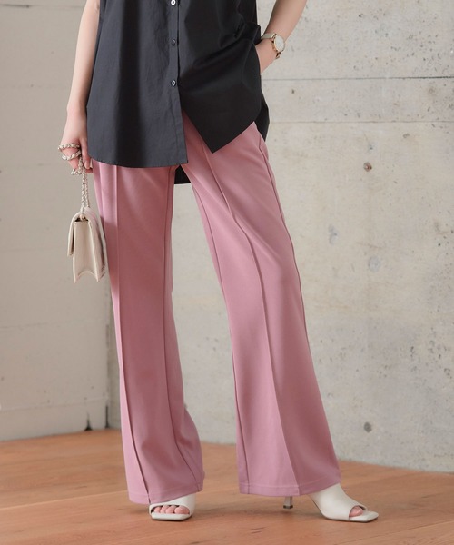 anown（アノン）の「カラーパンツ センタープレス パンツ フレアパンツ ストレッチ パンツ グリーン イエロー 通勤 きれいめ カジュアル ポケット付き（その他パンツ・レディース・ブラック/パープル/イエロー/グリーン/アイボリー/ピンク系・S/M/L）」の6枚目の写真