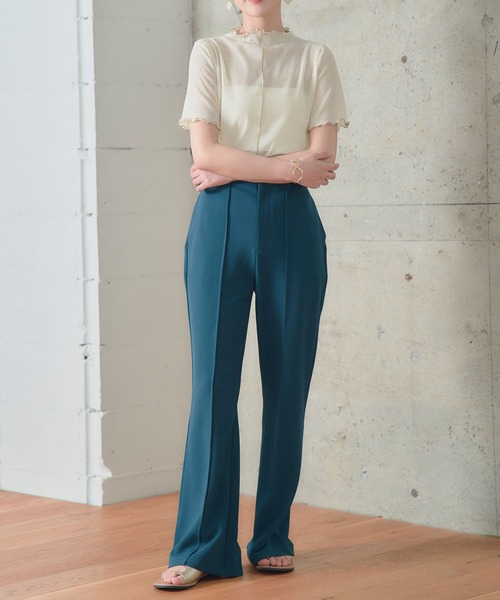 anown（アノン）の「カラーパンツ センタープレス パンツ フレアパンツ ストレッチ パンツ グリーン イエロー 通勤 きれいめ カジュアル ポケット付き（その他パンツ・レディース・ブラック/パープル/イエロー/グリーン/アイボリー/ピンク系・S/M/L）」の8枚目の写真