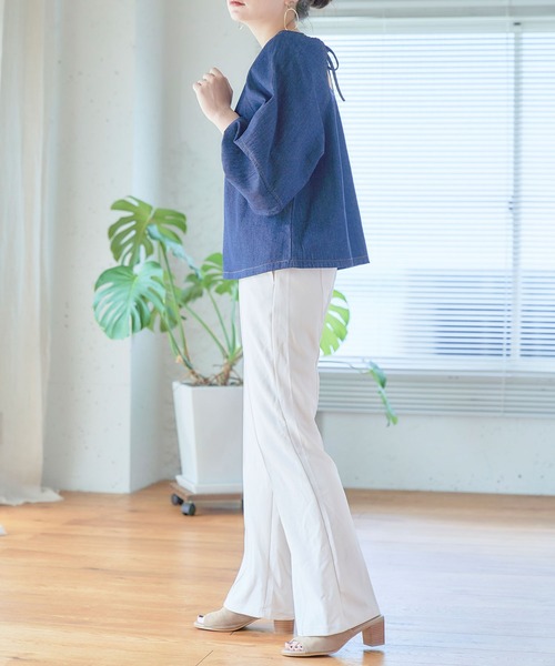 anown（アノン）の「カラーパンツ センタープレス パンツ フレアパンツ ストレッチ パンツ グリーン イエロー 通勤 きれいめ カジュアル ポケット付き（その他パンツ・レディース・ブラック/パープル/イエロー/グリーン/アイボリー/ピンク系・S/M/L）」の7枚目の写真