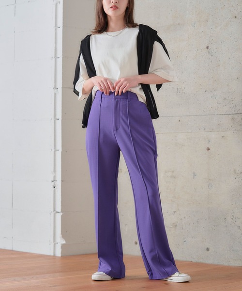 anown（アノン）の「カラーパンツ センタープレス パンツ フレアパンツ ストレッチ パンツ グリーン イエロー 通勤 きれいめ カジュアル ポケット付き（その他パンツ・レディース・ブラック/パープル/イエロー/グリーン/アイボリー/ピンク系・S/M/L）」の22枚目の写真