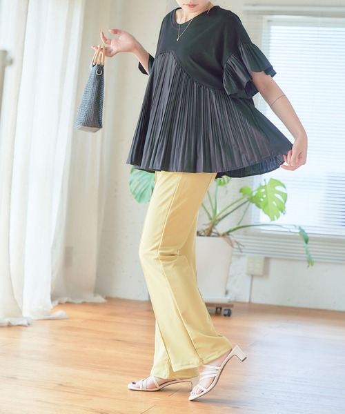 anown（アノン）の「カラーパンツ センタープレス パンツ フレアパンツ ストレッチ パンツ グリーン イエロー 通勤 きれいめ カジュアル ポケット付き（その他パンツ・レディース・ブラック/パープル/イエロー/グリーン/アイボリー/ピンク系・S/M/L）」の14枚目の写真