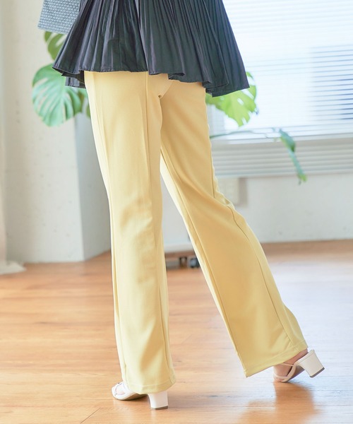 anown（アノン）の「カラーパンツ センタープレス パンツ フレアパンツ ストレッチ パンツ グリーン イエロー 通勤 きれいめ カジュアル ポケット付き（その他パンツ・レディース・ブラック/パープル/イエロー/グリーン/アイボリー/ピンク系・S/M/L）」の9枚目の写真