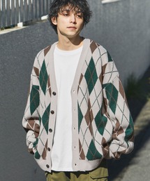 MONO-MART | ボリュームWジャガードニットアーガイル柄ルーズカーディガン(カーディガン/ボレロ)
