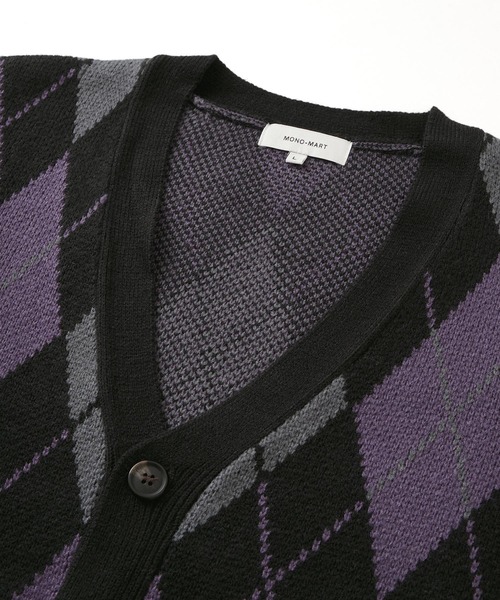 MONO-MART（モノマート）の「ボリュームWジャガードニットアーガイル柄ルーズカーディガン（カーディガン/ボレロ・メンズ・ブラック/ダークグリーン/イエロー/アイボリー/チャコール/ライトグレー/ブラック系/ブラウン/グリーン/ベージュ/ブルー/ライトグリーン/ライトピンク/ライトグレー系/アッシュブラウン・M/L）」の18枚目の写真