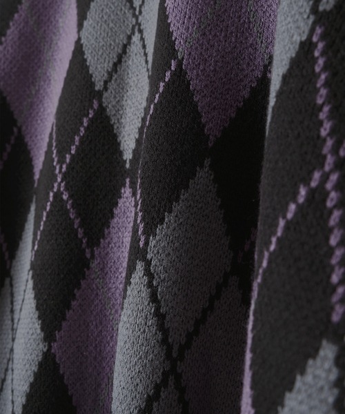 MONO-MART（モノマート）の「ボリュームWジャガードニットアーガイル柄ルーズカーディガン（カーディガン/ボレロ・メンズ・ブラック/ダークグリーン/イエロー/アイボリー/チャコール/ライトグレー/ブラック系/ブラウン/グリーン/ベージュ/ブルー/ライトグリーン/ライトピンク/ライトグレー系/アッシュブラウン・M/L）」の22枚目の写真