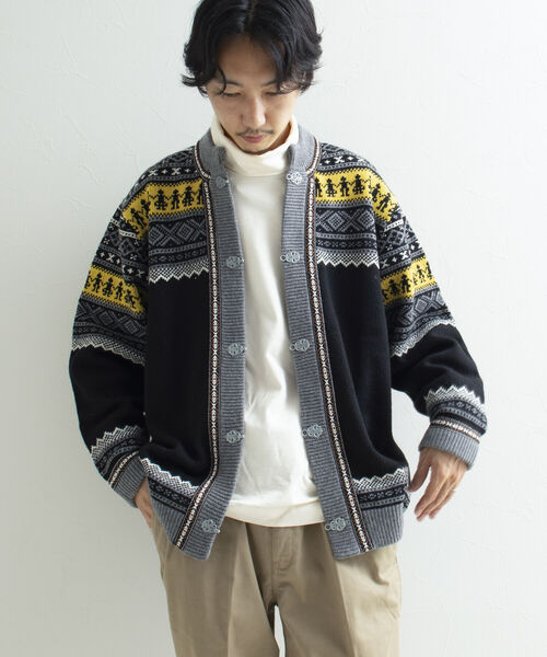GLOSTER(グロスター)の「【GLOSTER/グロスター】フェアアイル柄 エスニックカーディガン(カーディガン/ボレロ・メンズ・ホワイト系その他/ブラック系その他/ブルー系その他・M/L)」の2枚目の写真