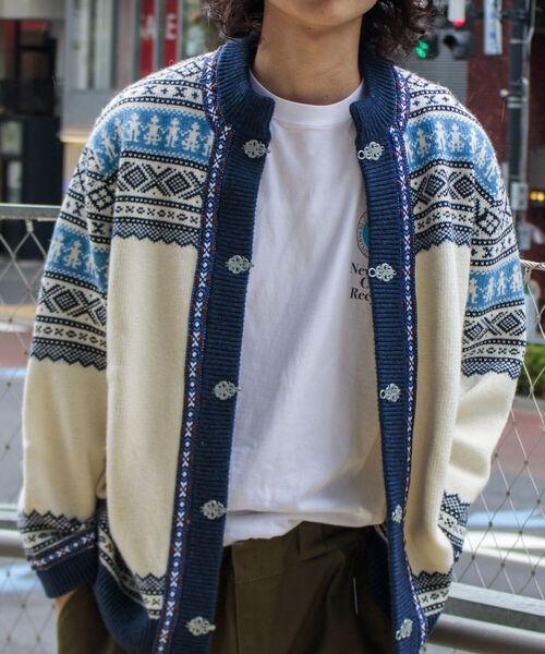 GLOSTER(グロスター)の「【GLOSTER/グロスター】フェアアイル柄 エスニックカーディガン(カーディガン/ボレロ・メンズ・ホワイト系その他/ブラック系その他/ブルー系その他・M/L)」の5枚目の写真
