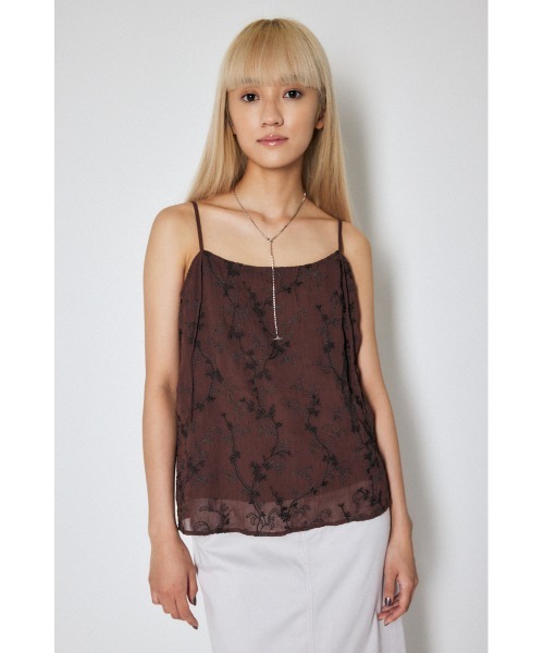 MOUSSY（マウジー）の「SHEER EMBROIDERED キャミソール（キャミソール・レディース・ブラウン/アイボリー/パープル・FREE）」の4枚目の写真