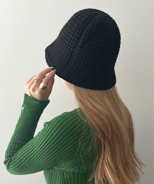 prose verse（プロズヴェール）の「《WEB限定》ニットワッフルチューリップハット（ハット・レディース・ブラック/アイボリー・ﾌﾘ-）」の2枚目の写真