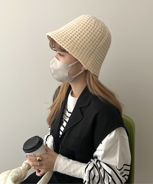 prose verse（プロズヴェール）の「《WEB限定》ニットワッフルチューリップハット（ハット・レディース・ブラック/アイボリー・ﾌﾘ-）」の3枚目の写真