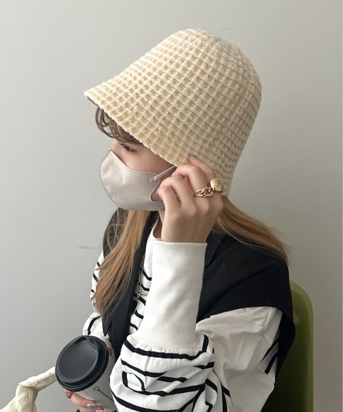 prose verse（プロズヴェール）の「《WEB限定》ニットワッフルチューリップハット（ハット・レディース・ブラック/アイボリー・ﾌﾘ-）」の4枚目の写真