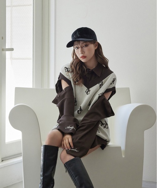 ANDGEEBEE（アンジービー）の「UNISEX モノグラムニットベスト（ベスト・レディース・アイボリー/ブラック・X-LARGE）」の7枚目の写真