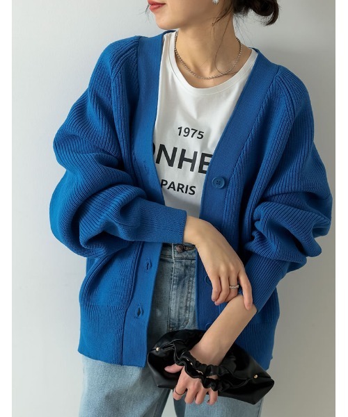 Re:EDIT（リエディ）の「[大きいサイズ有]スポンジニットラグランVネックカーディガン（カーディガン/ボレロ・レディース・ブラック/パープル/ブラウン/ブルー/グリーン/アイボリー・MEDIUM/LARGE/X-LARGE）」の5枚目の写真