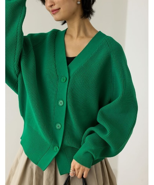 Re:EDIT（リエディ）の「[大きいサイズ有]スポンジニットラグランVネックカーディガン（カーディガン/ボレロ・レディース・ブラック/パープル/ブラウン/ブルー/グリーン/アイボリー・MEDIUM/LARGE/X-LARGE）」の7枚目の写真