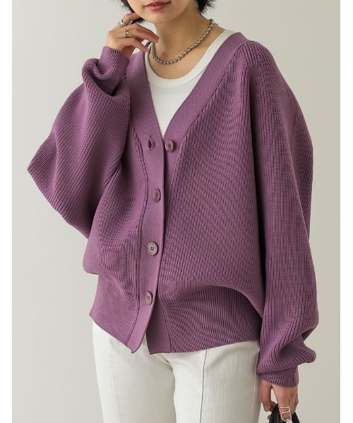 Re:EDIT（リエディ）の「[大きいサイズ有]スポンジニットラグランVネックカーディガン（カーディガン/ボレロ・レディース・ブラック/パープル/ブラウン/ブルー/グリーン/アイボリー・MEDIUM/LARGE/X-LARGE）」の12枚目の写真