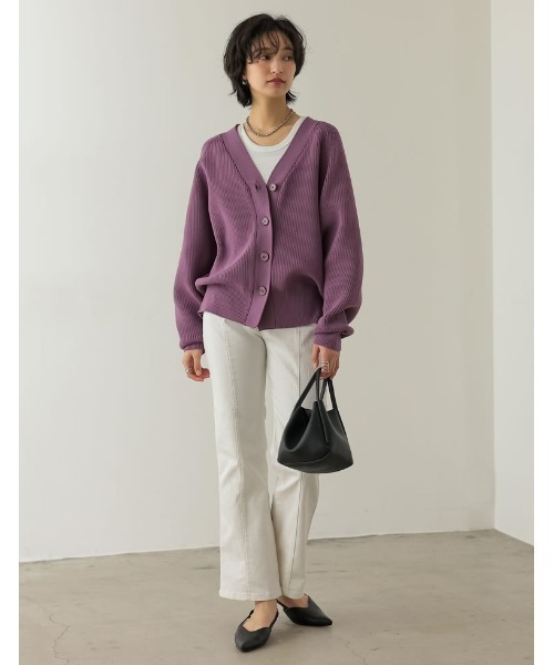 Re:EDIT（リエディ）の「[大きいサイズ有]スポンジニットラグランVネックカーディガン（カーディガン/ボレロ・レディース・ブラック/パープル/ブラウン/ブルー/グリーン/アイボリー・MEDIUM/LARGE/X-LARGE）」の13枚目の写真