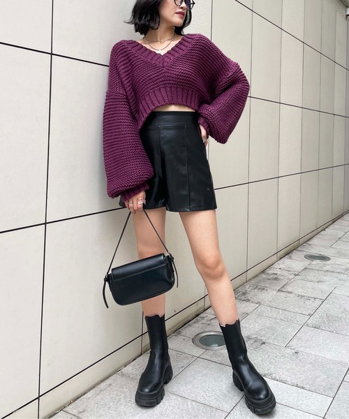 SPIRALGIRL(スパイラルガール)の「クロップドニットトップス(ニット/セーター・レディース・ピンク/グリーン/ブラック・FREE)」の10枚目の写真