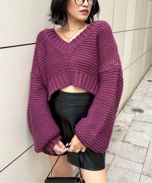 SPIRALGIRL(スパイラルガール)の「クロップドニットトップス(ニット/セーター・レディース・ピンク/グリーン/ブラック・FREE)」の11枚目の写真