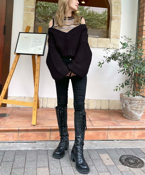 SPIRALGIRL(スパイラルガール)の「クロップドニットトップス(ニット/セーター・レディース・ピンク/グリーン/ブラック・FREE)」の5枚目の写真