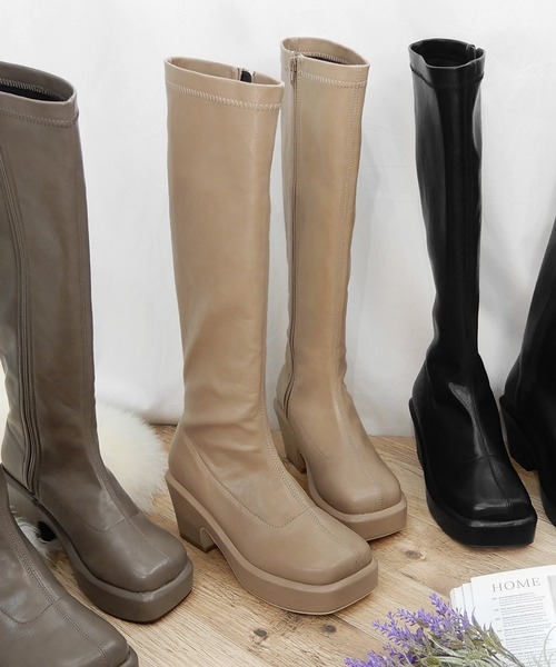 alala（アララ）の「バルキーヒールロング　◆（ブーツ・レディース・ブラック/ベージュ/モカ・S/M/L）」の3枚目の写真