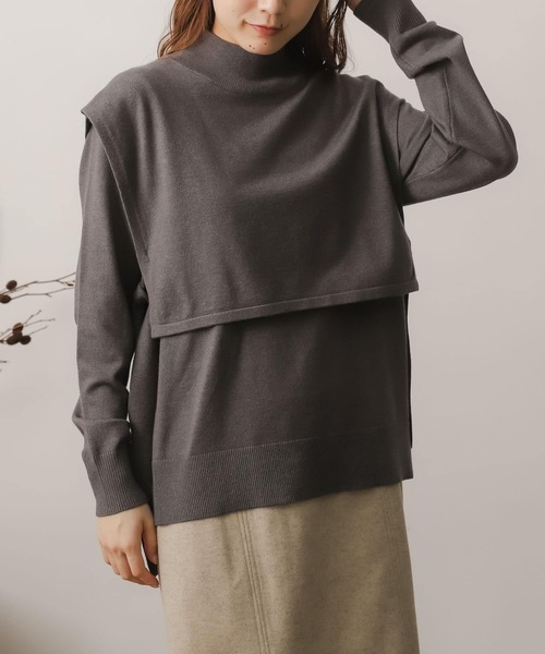 SENSE OF PLACE by URBAN RESEARCH(センスオブプレイスバイアーバンリサーチ)の「ストレッチレイヤードセーター(ニット/セーター・レディース・ライトブルー/ダークグレー/モカ/アイボリー・ONE)」の2枚目の写真
