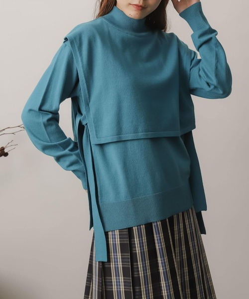 SENSE OF PLACE by URBAN RESEARCH(センスオブプレイスバイアーバンリサーチ)の「ストレッチレイヤードセーター(ニット/セーター・レディース・ライトブルー/ダークグレー/モカ/アイボリー・ONE)」の4枚目の写真