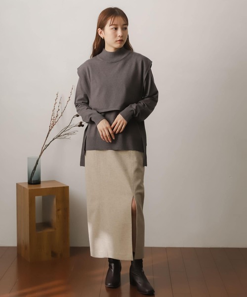 SENSE OF PLACE by URBAN RESEARCH(センスオブプレイスバイアーバンリサーチ)の「ストレッチレイヤードセーター(ニット/セーター・レディース・ライトブルー/ダークグレー/モカ/アイボリー・ONE)」の15枚目の写真