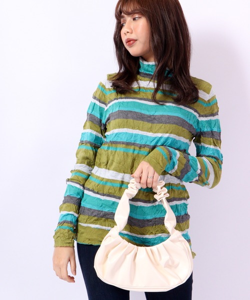 BRODIAEA(ブローディア)の「BRODIAEA シワ加工ニットボーダー ボトルネック(ニット/セーター・レディース・グリーン/シルバーグレー/ブラック/ベージュ・40)」の4枚目の写真