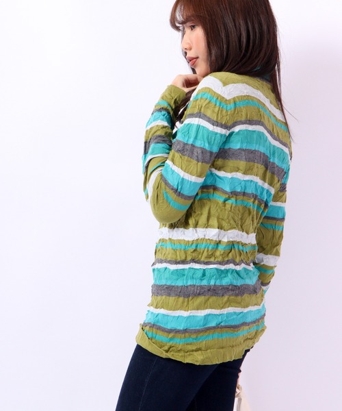 BRODIAEA(ブローディア)の「BRODIAEA シワ加工ニットボーダー ボトルネック(ニット/セーター・レディース・グリーン/シルバーグレー/ブラック/ベージュ・40)」の19枚目の写真