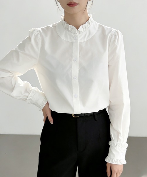 Doux Belle(ドゥーベル)の「フリルカラーギャザーブラウス(シャツ/ブラウス・レディース・ホワイト・SMALL/MEDIUM/LARGE/X-LARGE)」の11枚目の写真