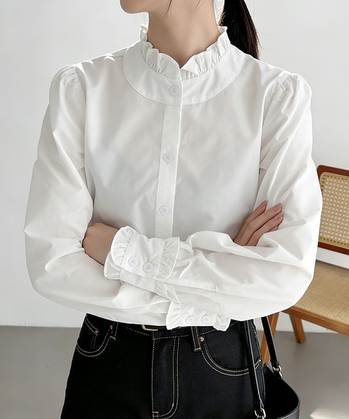 Doux Belle(ドゥーベル)の「フリルカラーギャザーブラウス(シャツ/ブラウス・レディース・ホワイト・SMALL/MEDIUM/LARGE/X-LARGE)」の10枚目の写真