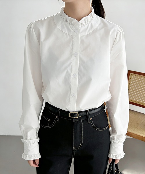 Doux Belle(ドゥーベル)の「フリルカラーギャザーブラウス(シャツ/ブラウス・レディース・ホワイト・SMALL/MEDIUM/LARGE/X-LARGE)」の9枚目の写真
