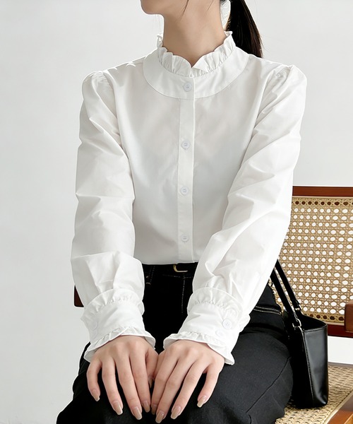 Doux Belle(ドゥーベル)の「フリルカラーギャザーブラウス(シャツ/ブラウス・レディース・ホワイト・SMALL/MEDIUM/LARGE/X-LARGE)」の8枚目の写真