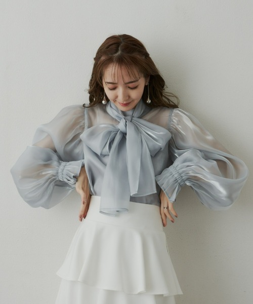 VIOLETTA(ヴィオレッタ)の「オーガンジーリボンブラウス(シャツ/ブラウス・レディース・アイボリー/ライトグレー・FREE)」の10枚目の写真