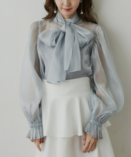 VIOLETTA(ヴィオレッタ)の「オーガンジーリボンブラウス(シャツ/ブラウス・レディース・アイボリー/ライトグレー・FREE)」の7枚目の写真