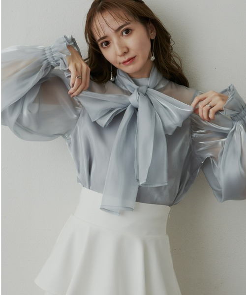 VIOLETTA(ヴィオレッタ)の「オーガンジーリボンブラウス(シャツ/ブラウス・レディース・アイボリー/ライトグレー・FREE)」の19枚目の写真