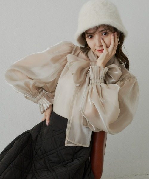 VIOLETTA(ヴィオレッタ)の「オーガンジーリボンブラウス(シャツ/ブラウス・レディース・アイボリー/ライトグレー・FREE)」の8枚目の写真