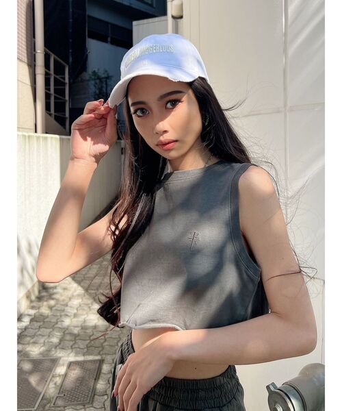 GYDA（ジェイダ）の「【SETUP着用可】クロスポイントショートルーズタンクトップ（タンクトップ・レディース・チャコールグレー/ベージュ/オリーブ・FREE）」の10枚目の写真