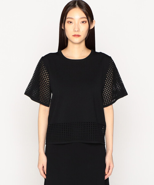COMME CA ISM(コムサイズム)の「【セットアップ対応】スクエアメッシュ編み 半袖ニット(ニット/セーター・レディース・ブラック・MEDIUM/LARGE)」の1枚目の写真