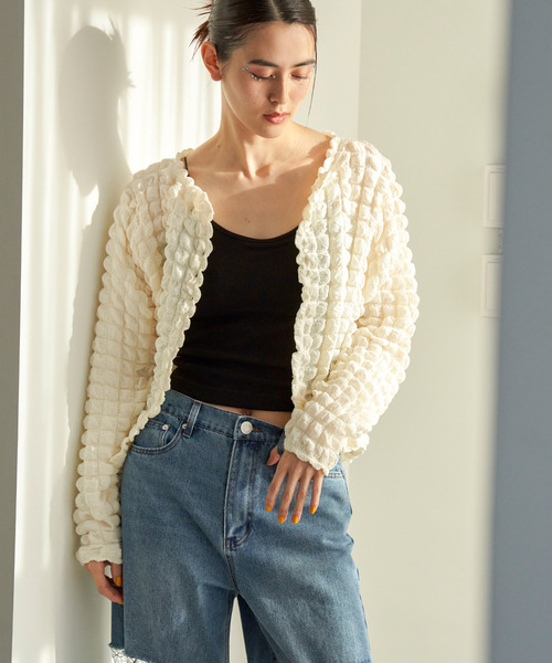 VENCEEXCHANGE（ヴァンスエクスチェンジ）の「ポコポコポップコーンカーディガン（カーディガン/ボレロ・レディース・イエロー/ブラック/ホワイト・FREE）」の4枚目の写真