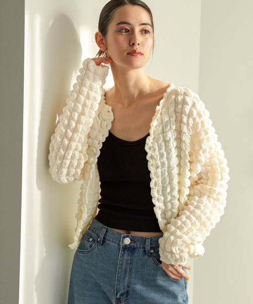 VENCEEXCHANGE（ヴァンスエクスチェンジ）の「ポコポコポップコーンカーディガン（カーディガン/ボレロ・レディース・イエロー/ブラック/ホワイト・FREE）」の10枚目の写真