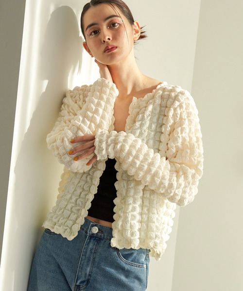 VENCEEXCHANGE（ヴァンスエクスチェンジ）の「ポコポコポップコーンカーディガン（カーディガン/ボレロ・レディース・イエロー/ブラック/ホワイト・FREE）」の22枚目の写真