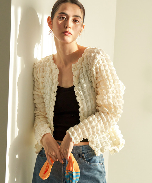 VENCEEXCHANGE（ヴァンスエクスチェンジ）の「ポコポコポップコーンカーディガン（カーディガン/ボレロ・レディース・イエロー/ブラック/ホワイト・FREE）」の16枚目の写真